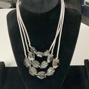 Massini NWT Gray Leather & Gray Mirror Beaded Adjustable Necklace